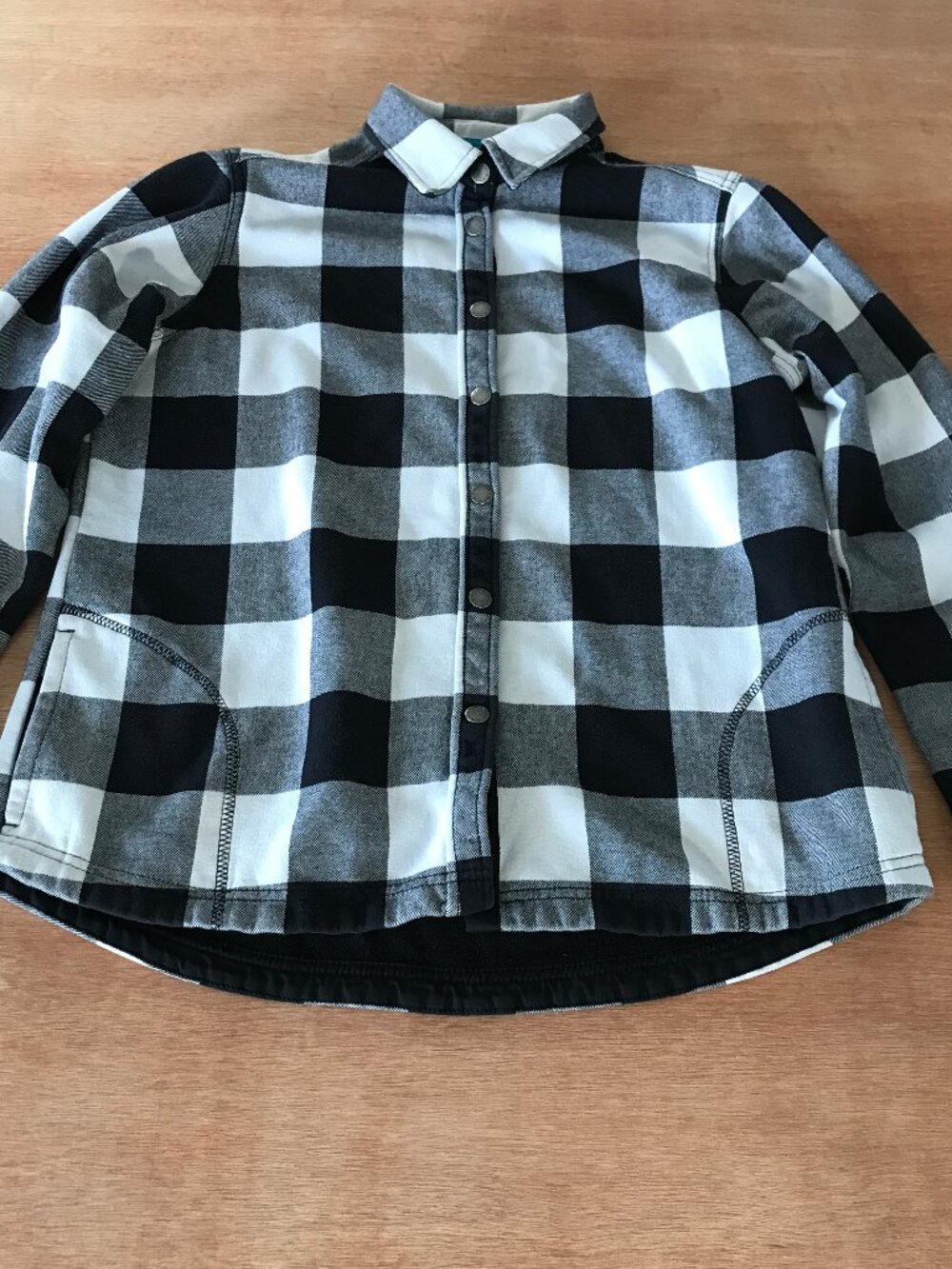 Orvis Flannel Shirt Jacket Women M Black Plaid Snap Button Up Pocket Long Sleeve